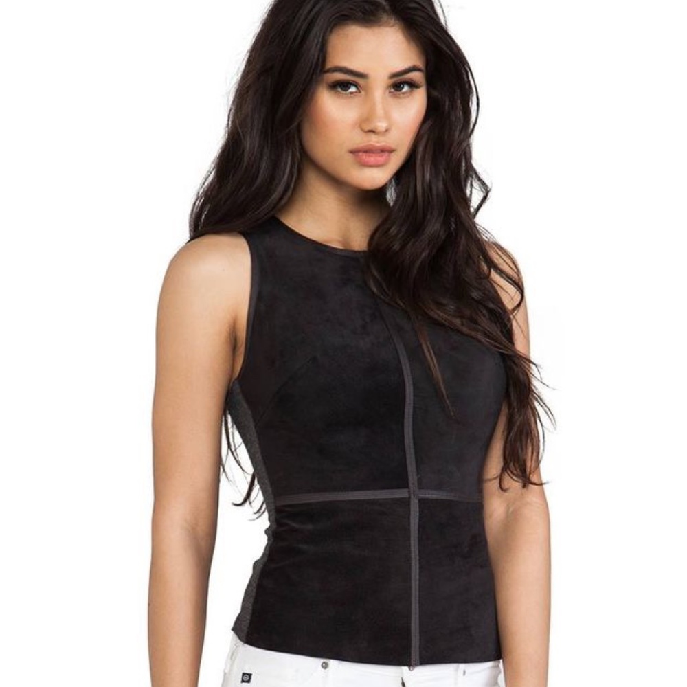 NWT Bailey 44 Black Charcoal Grey Suede Top Medium
